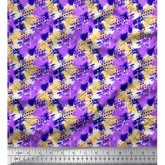 Soimoi Silk Fabric circle & brush stroke Abstract Print Sewing Fabric Yard 42 Inch Wide
