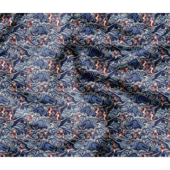 Soimoi Abstract Print - Blue, Premium Cotton Cambric Fabric - Medium Weight Material For Quilting, Kurtis, Blouse, Kids Clothing, Tunic, Curtains - 42" Inch Wide, 1 Yard