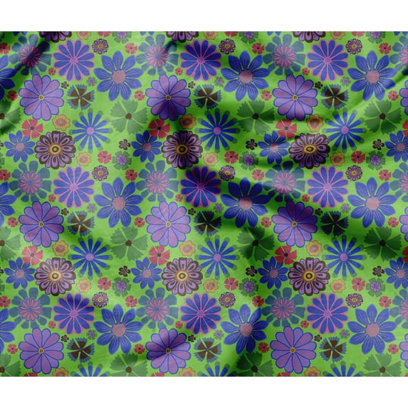 Soimoi Floral Print - Green, Moss Georgette Fabric Material - 42 Inch Wide, 1 Yard, Unstitched Versatile Fabric For Dresses, Skirts, Blouses, Drapery Projects