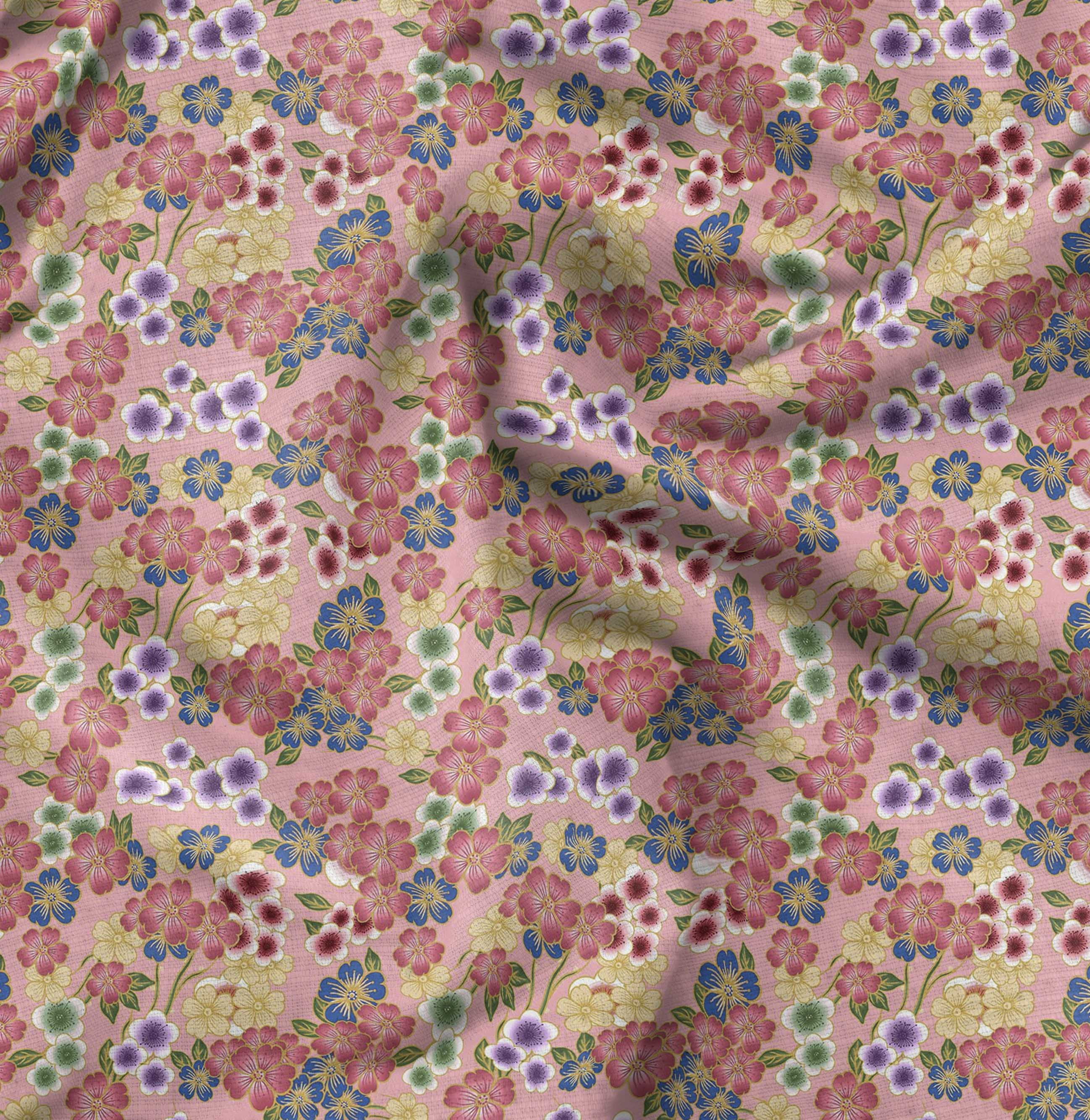 floral silk fabric for dresses Satin Floral Print Fabric by Yard