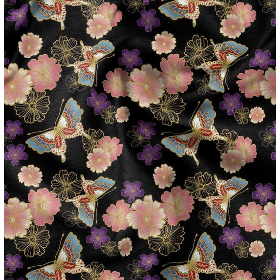 Soimoi Floral Print - Orange, Viscose Rayon Fabric Material - 42 Inch Wide, 1 Yard, Unstitched Material For Dresses, Blouses, Skirts, Sleepwear, Kids Clothing