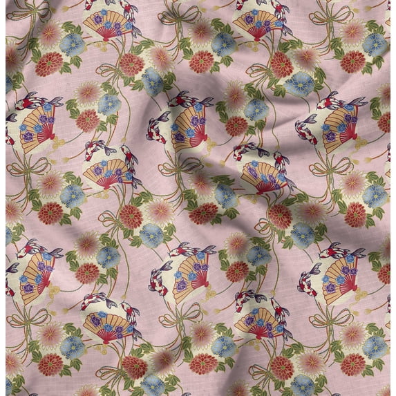 Soimoi Floral Print - Pink, Moss Georgette Fabric Material - 42 Inch Wide, 1 Yard, Unstitched Versatile Fabric For Dresses, Skirts, Blouses, Drapery Projects