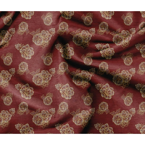 Soimoi Floral Print - Red, Moss Georgette Fabric Material - 42 Inch Wide, 1 Yard, Unstitched Versatile Fabric For Dresses, Skirts, Blouses, Drapery Projects