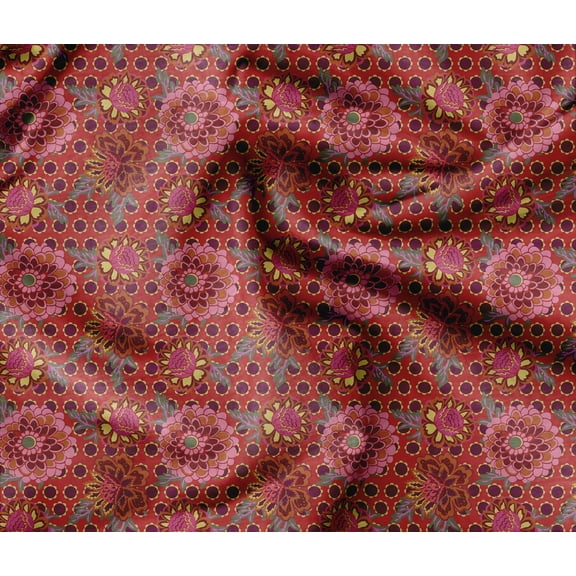 Soimoi Heavyweight Cotton Canvas Fabric Material- 56 Inch Wide, Red- Floral Print, Ideal For Making Durable Tote Bags, Backpacks, Upholstery, Cushions, Tents, Furniture Covers, 1 Yard