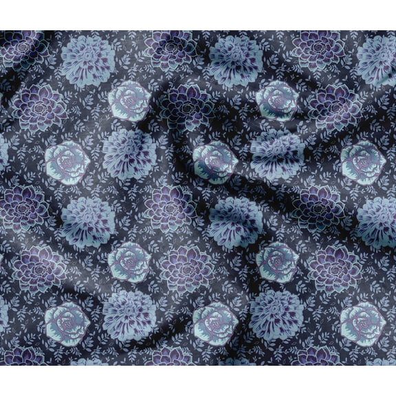 Soimoi Heavyweight Cotton Poplin Fabric Material, Blue- Floral Printed- 42" Inch Width, Cotton Material For Quilt Making, Dresses, Pajamas, Pillowcases, Tablecloths, Kurtis, 1 Yard