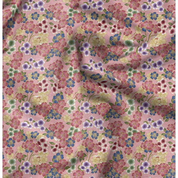 Soimoi Lightweight Cotton Voile Fabric, Orange- Floral Print, Unstitched Material- 42 Inch Width, Ideal For Making Summer Dresses, Blouses, Scarves, Sheer Curtains, Garment Linings, 1 Yard