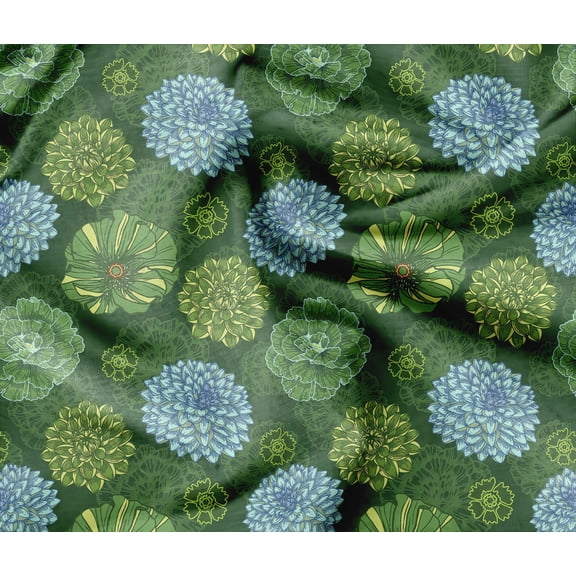 Soimoi Lightweight Velvet Fabric - Green - Floral Print, Unstitched Material - 58" Wide, Perfect Fabric For Upholstery, Fashion And Craft Projects, 1 Yard
