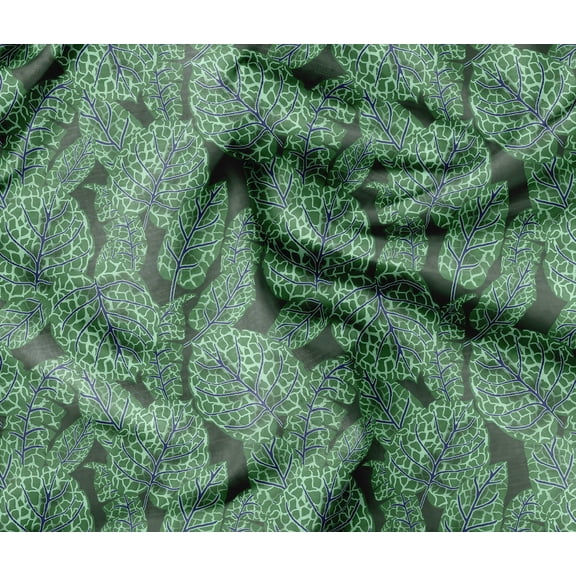 Soimoi Lightweight Velvet Fabric - Green - Leaves Print, Unstitched Material - 58" Wide, Perfect Fabric For Upholstery, Fashion And Craft Projects, 1 Yard
