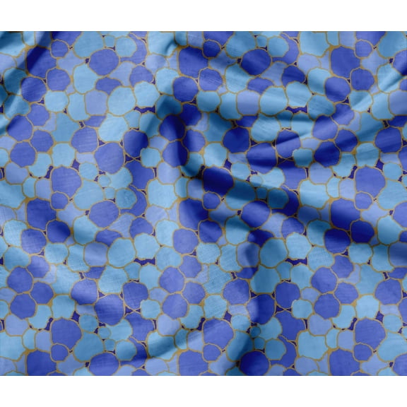 Soimoi Luxurious Sheen Modal Satin Fabric - Blue - Abstract Printed, Ideal Drapable Material For Clothing, Blouses, Dresses, Lingerie, 1 Yard - 42" Wide