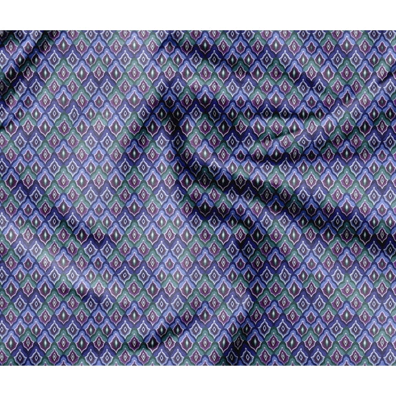 Soimoi Unstitched Crepe Fabric, 1 Yard - 42" Wide, Blue - Geometric Print, Soft And Light Weight Fabric Material For Suits, Garments, Dresses And Accessories