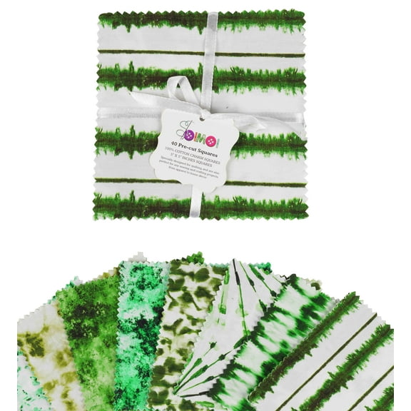 Soimoi Tie & Dye PrintPrecut 5-inch CottonFabricQuiltingSquaresCharm Pack DIY Patchwork Sewing Craft- Green
