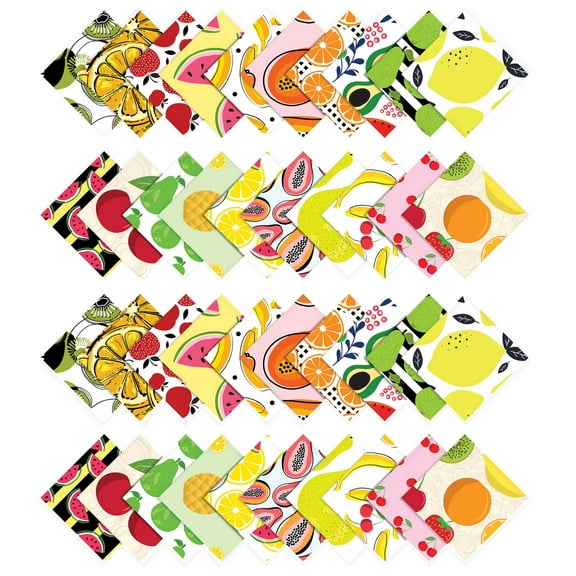 Soimoi Tropical Fruit Print&nbsp;Precut 5-inch Cotton&nbsp;Fabric&nbsp;Quilting&nbsp;Squares&nbsp;Charm Pack DIY Patchwork Sewing Craft- Multicolor