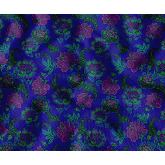 Soimoi Upholstery & Outdoor Fabric By 5 Yard - Floral Pattern - 56" Wide Water-Repellent Cloth for Furniture, Bags & Patio Projects - Blue