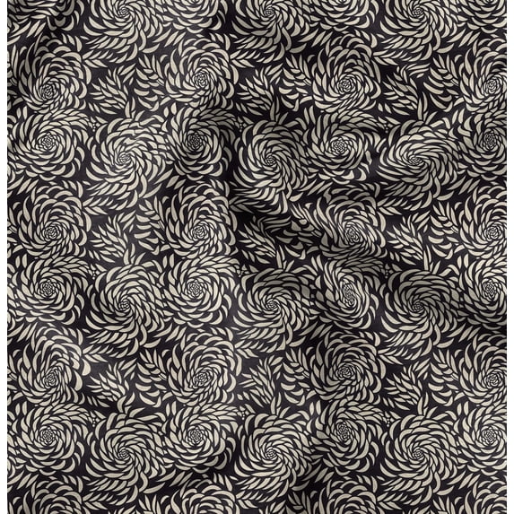 Soimoi Velvet Black Fabric By the Yard - 54 Inch Wide - Rose Floral Pattern Textile - Romantic and Delicate Designs for Stylish Projects Printed Fabric