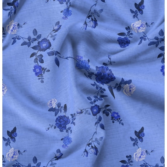 Soimoi Velvet Blue Fabric By the Yard - 54 Inch Wide - Florals, Leaves Print Fabric - Elegant & Beautiful Patterns for Fashion and Home Decor Printed Fabric