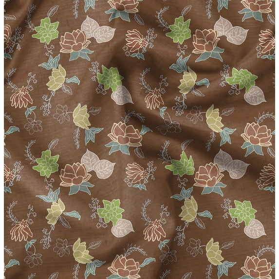 Soimoi Velvet Brown Fabric By the Yard - 54 Inch Wide - Florals, Leaves Print Fabric - Elegant & Beautiful Patterns for Fashion and Home Decor Printed Fabric