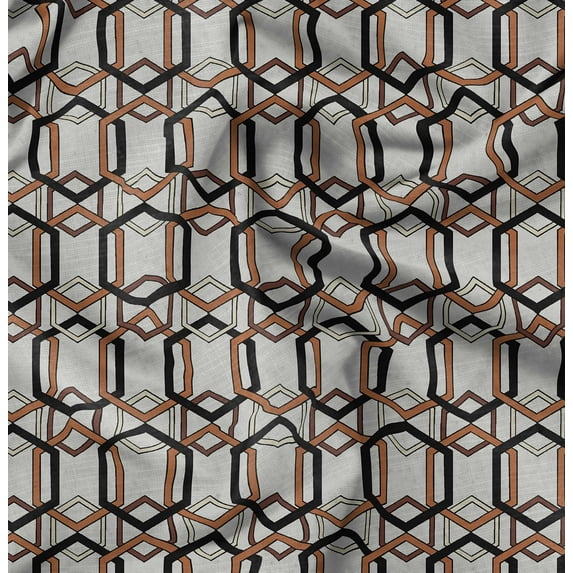 Soimoi Velvet Brown Fabric By the Yard - 54 Inch Wide - Lattice Geometric Pattern Fabric - Timeless and Versatile Designs for Various Uses Printed Fabric
