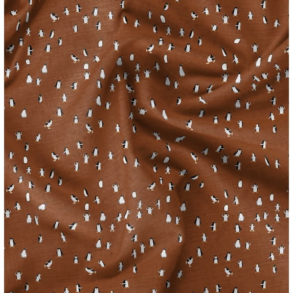 Soimoi Velvet Brown Fabric - By the Yard - 54 Inch Wide - Penguin Animal Pattern Textile - Nature Fabric for Craft Projects Printed Fabric