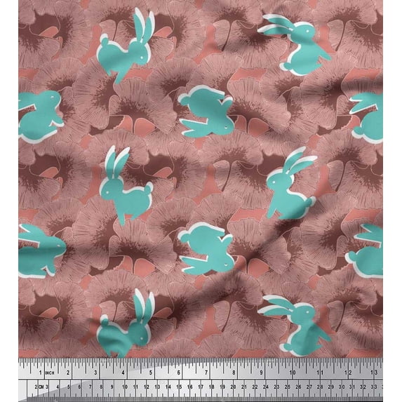 Soimoi Velvet Fabric Artistic Floral & Rabbit Animal Printed Craft Fabric by The Yard 58 Inch Wide