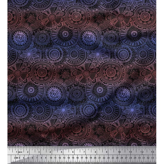 Soimoi Velvet Fabric Artistic Flower Mandala Print Sewing Fabric Yard 58 Inch Wide