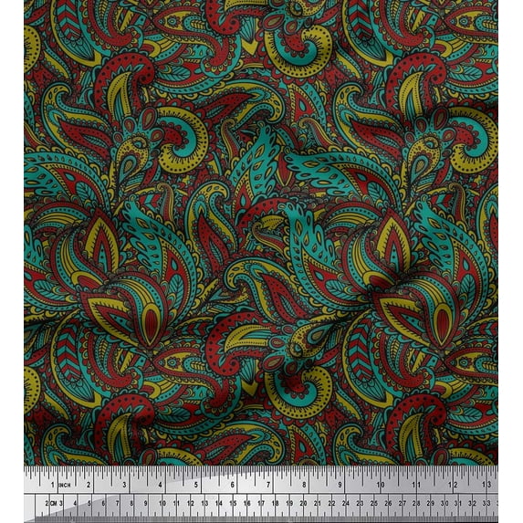 Soimoi Velvet Fabric Artistic Paisley Print Fabric by Yard 58 Inch Wide