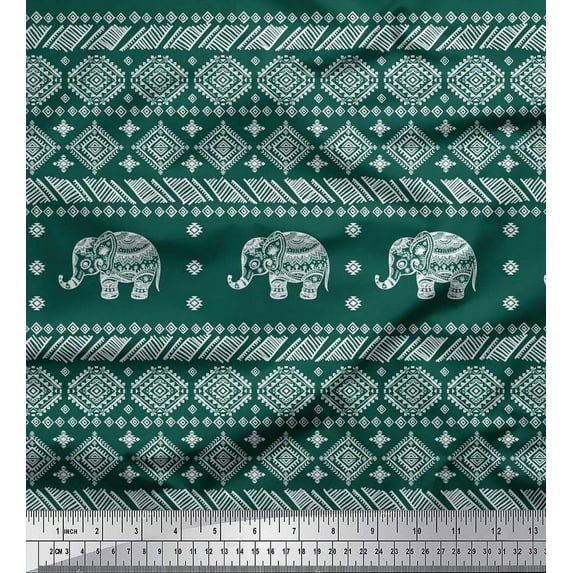Soimoi Velvet Fabric Aztec & Tribal Elephant Animal Print Fabric by the Yard 58 Inch Wide