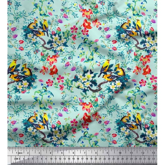 Soimoi Velvet Fabric Berries,Leaves & Flower Floral Print Fabric by the Yard 58 Inch Wide
