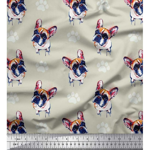 Soimoi Velvet Fabric Boston Terrier Dog Printed Fabric 1 Yard 58 Inch Wide