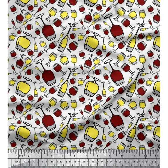 Soimoi Velvet Fabric Bottle & Wine Glass Bar Printed Fabric 1 Yard 58 Inch Wide