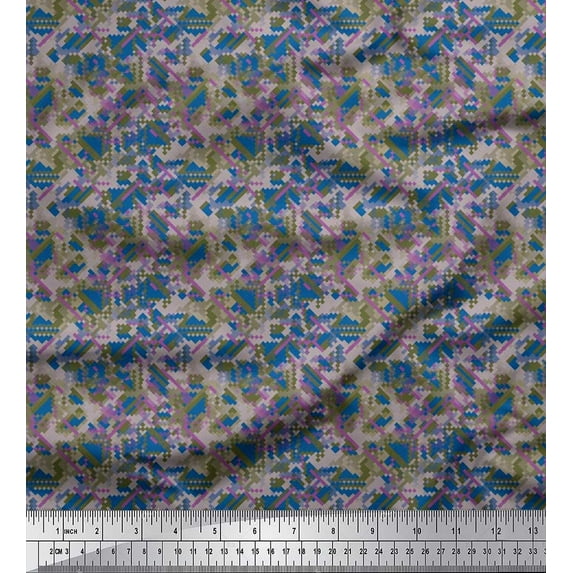 Soimoi Velvet Fabric Check & Geometric Printed Fabric 1 Yard 58 Inch Wide