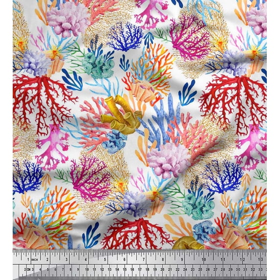 Soimoi Velvet Fabric Coral Ocean Decor Fabric Printed Yard 58 Inch Wide