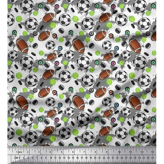 Soimoi Velvet Fabric Cricket Ball,Rugby & Football Sports Print Sewing Fabric Yard 58 Inch Wide
