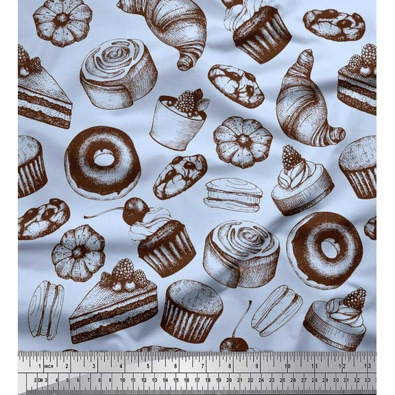 Soimoi Velvet Fabric Cupcake,Donut & Cookies Food Decor Fabric Printed Yard 58 Inch Wide