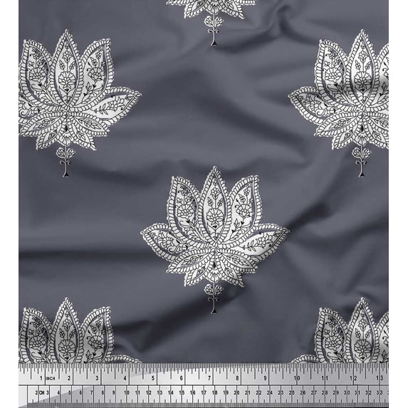 Soimoi Velvet Fabric Floral Block Printed Fabric 1 Yard 58 Inch Wide