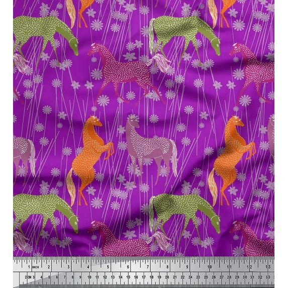 Soimoi Velvet Fabric Floral & Horse Animal Decor Fabric Printed Yard 58 Inch Wide