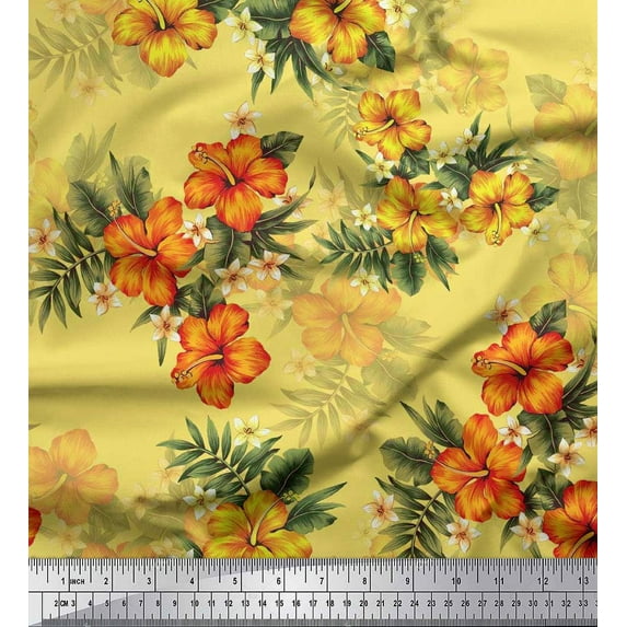Soimoi Velvet Fabric Floral & Leaves Tropical Print Fabric by Yard 58 Inch Wide