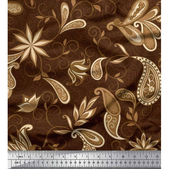 Soimoi Velvet Fabric Floral & Paisley Ethnic Printed Fabric 1 Yard 58 Inch Wide