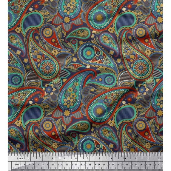 Soimoi Velvet Fabric Floral & Paisley Print Fabric by The Yard 58 Inch Wide
