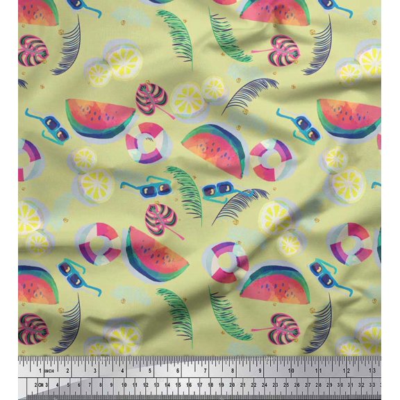 Soimoi Velvet Fabric Fruits,Swim Ring & Goggles Summer Designs Printed Fabric 1 Yard 58 Inch Wide