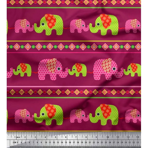 Soimoi Velvet Fabric Geometric Shapes,Stripe & Elephant Kids Print Fabric by Yard 58 Inch Wide