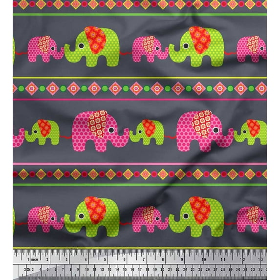 Soimoi Velvet Fabric Geometric Shapes,Stripe & Elephant Kids Printed Craft Fabric by The Yard 58 Inch Wide