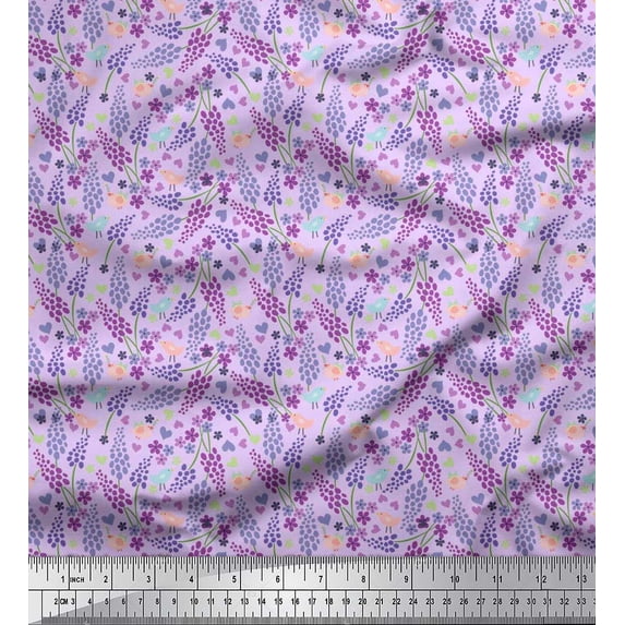 Soimoi Velvet Fabric Heart,Bird & Floral Artistic Decor Fabric Printed Yard 58 Inch Wide
