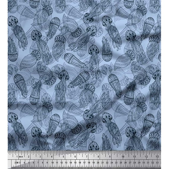 Soimoi Velvet Fabric Jellyfish Ocean Printed Fabric 1 Yard 58 Inch Wide