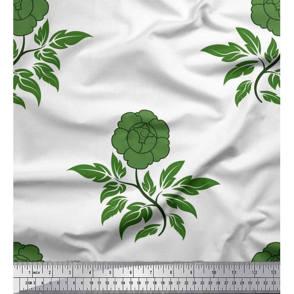 Soimoi Velvet Fabric Leaves & Floral Artistic Printed Fabric 1 Yard 58 Inch Wide