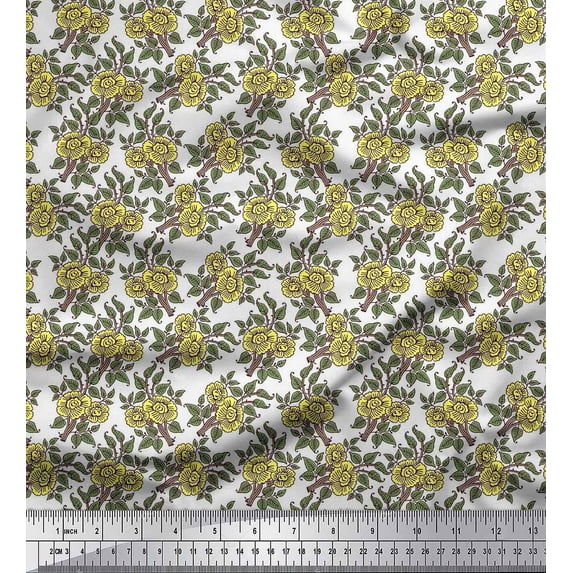 Soimoi Velvet Fabric Leaves & Floral Block Print Fabric by Yard 58 Inch Wide