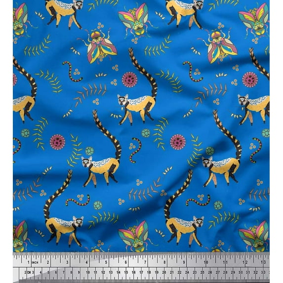 Soimoi Velvet Fabric Leaves,Housefly & Lemur Animal Printed Craft Fabric by The Yard 58 Inch Wide