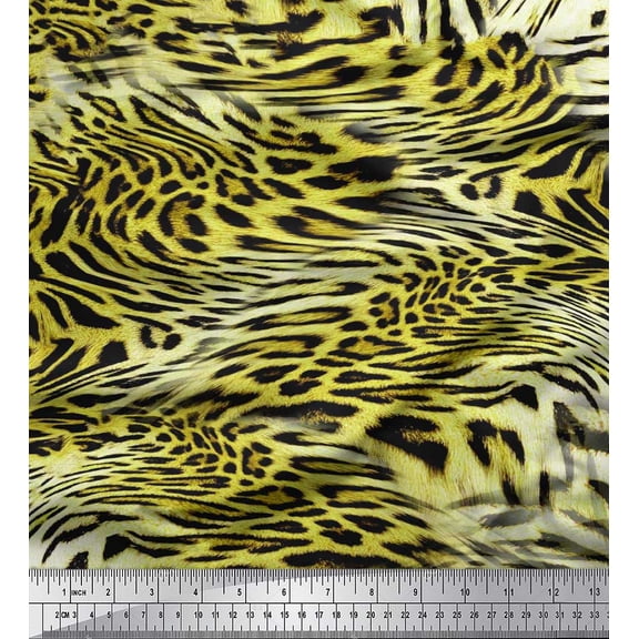 Soimoi Velvet Fabric Leopard & Tiger Animal Skin Print Sewing Fabric Yard 58 Inch Wide