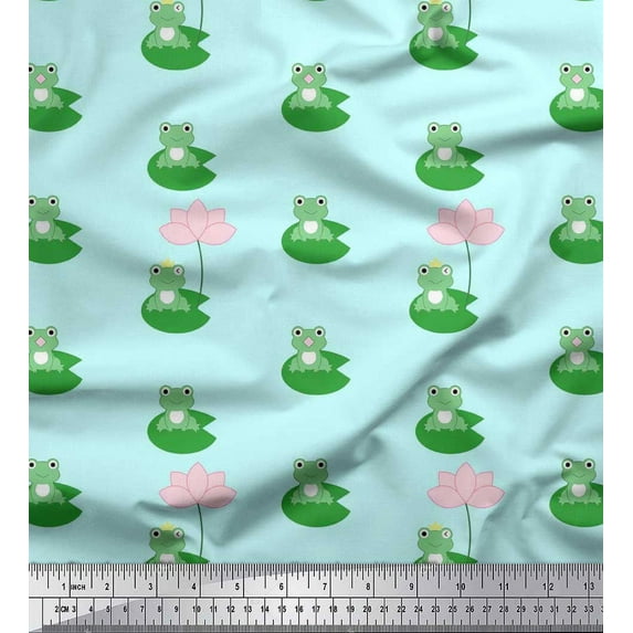 Soimoi Velvet Fabric Lotus & Frog Kids Print Fabric by Yard 58 Inch Wide