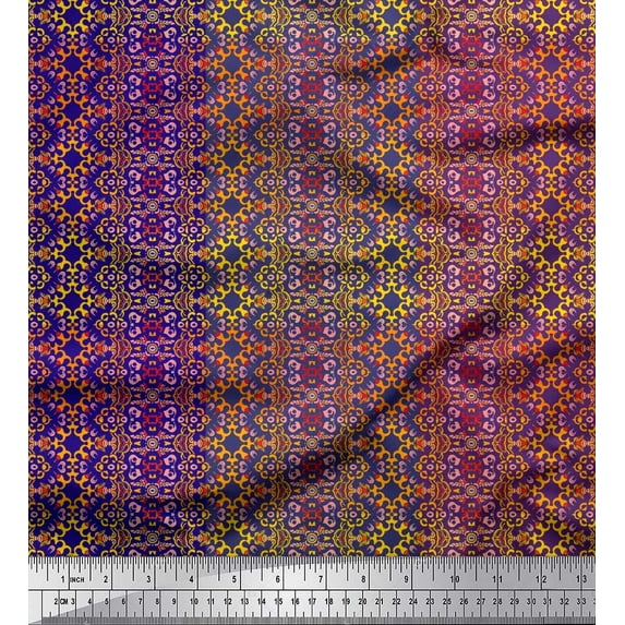 Soimoi Velvet Fabric Moroccan Damask Kaleidoscope Decor Fabric Printed Yard 58 Inch Wide