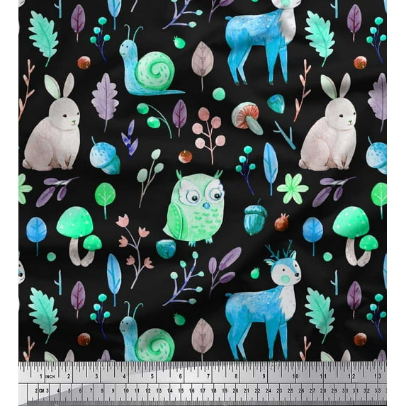 Soimoi Velvet Fabric Mushroom,Animals & Owl Kids Fabric Prints by Yard 58 Inch Wide
